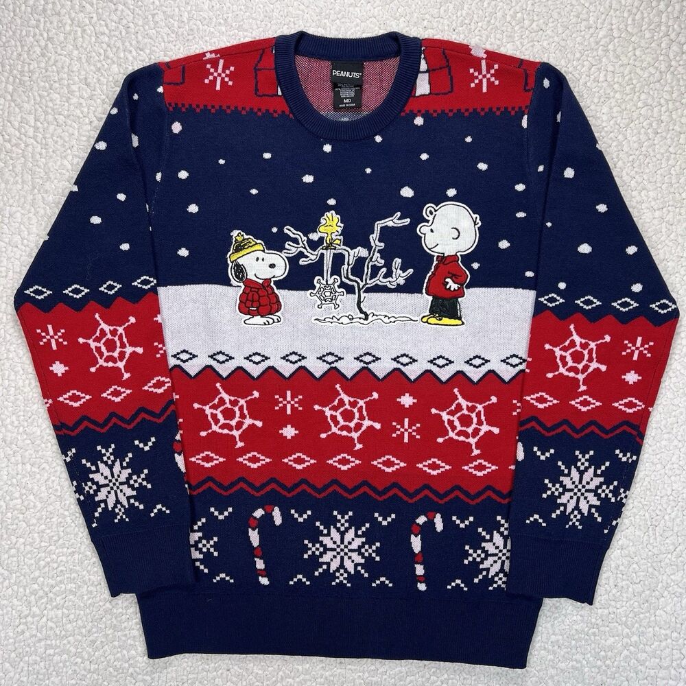 Peanuts Christmas Sweater Men’s M Snoopy Charlie Brown Holiday Knit‎ BoxLunch